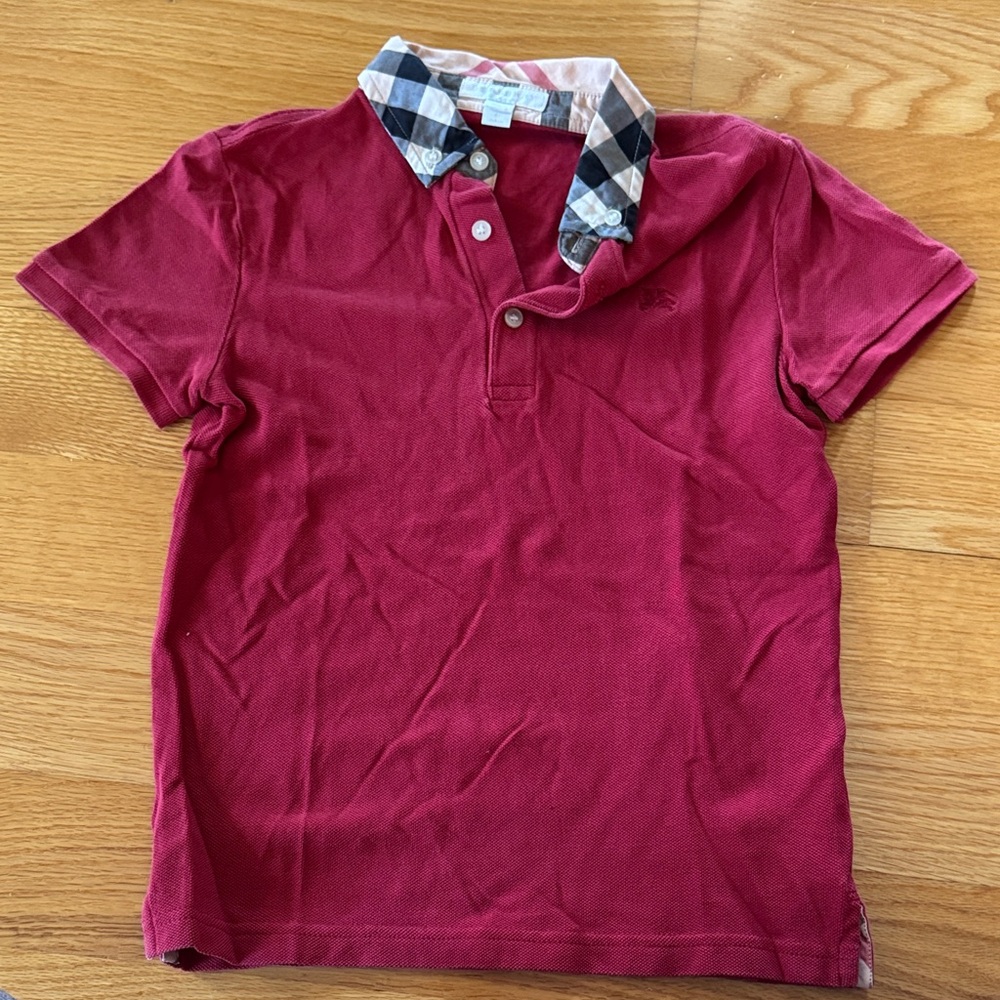 Burberry Kids Polo Shirt - Deep Red with Check Collar